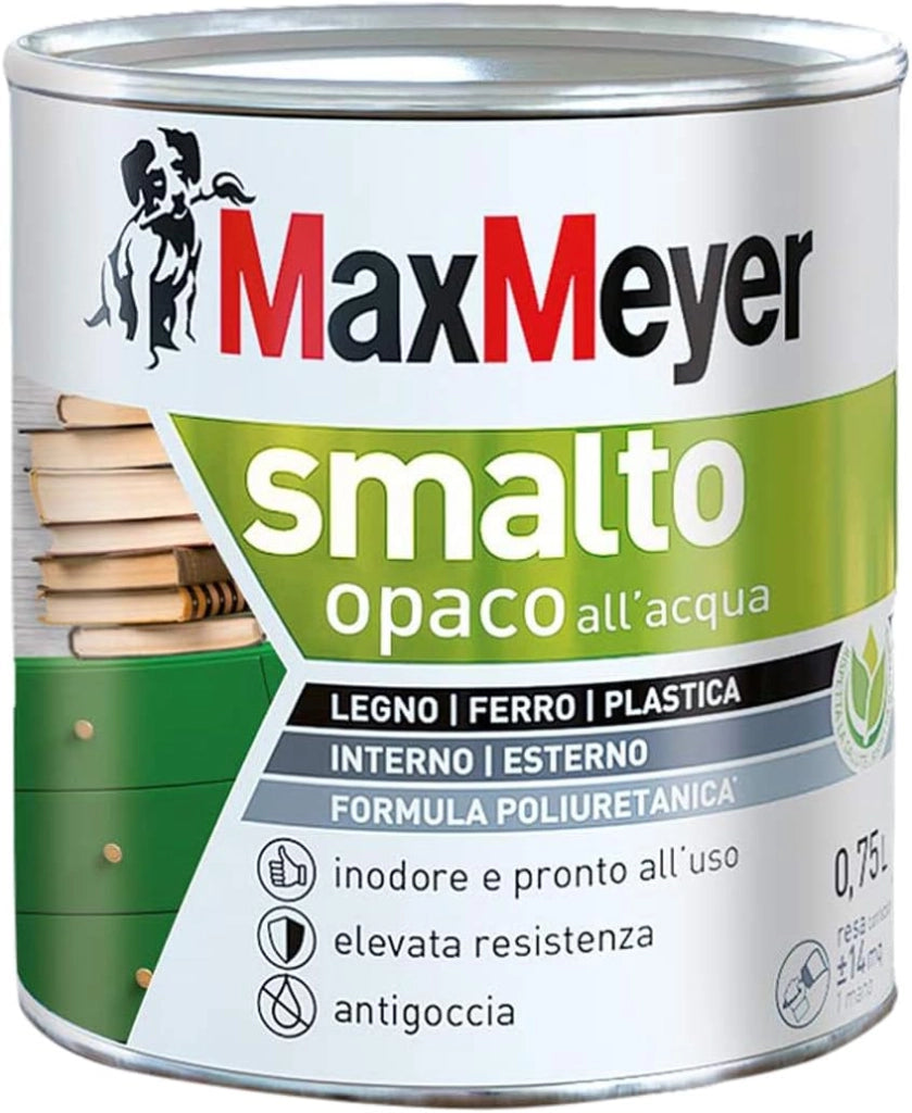 Smalto All'Acqua Poliuretanico con Finitura Opaca, Colore Nero, 0.75L