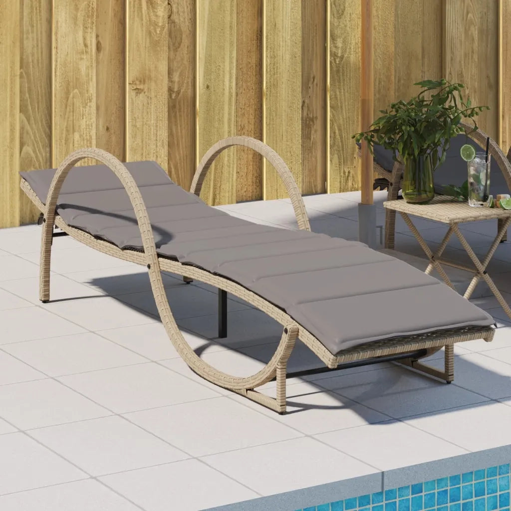 Lettino Prendisole | Sdraio da giardino | Lettino da sole con Cuscini Beige 60x199x42 cm Polyrattan