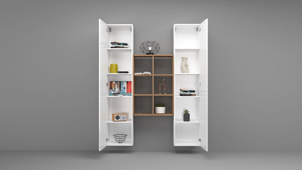 Parete Attrezzata Soggiorno 140x30x180 cm Maruska n°22 Bianco Lucido