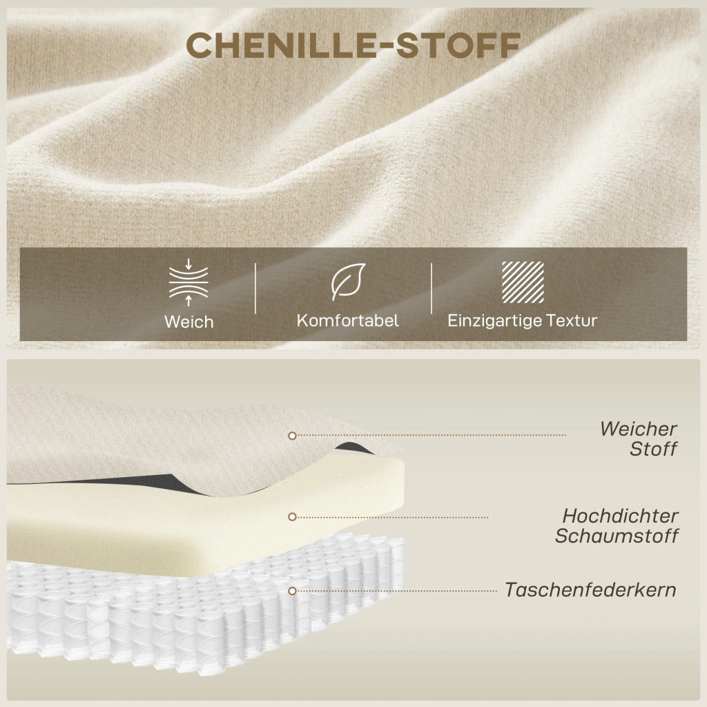 Divano 3 posti in tessuto Chenille ¨C Xylo ¨C crema 260 cm con cuscini e imbottitura a molle