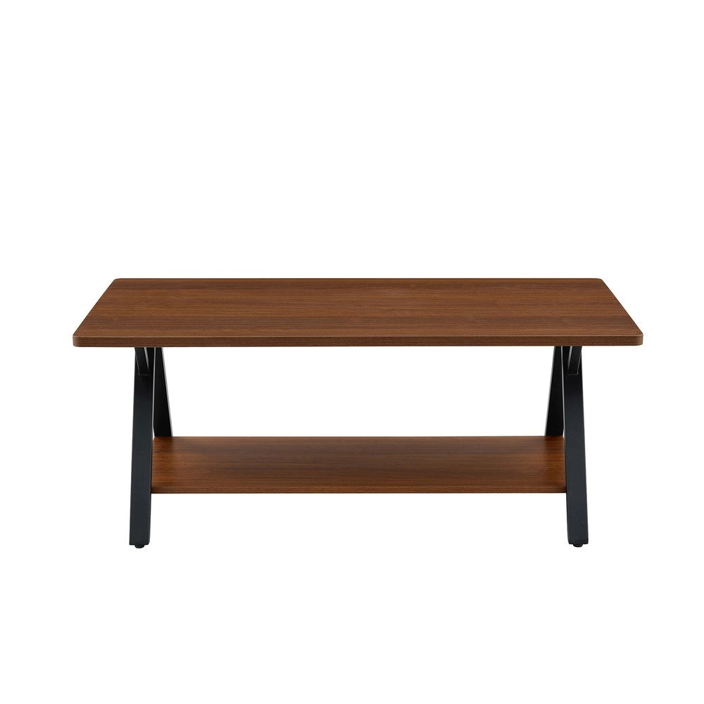 Tavolino da Caff¨¨ Industriale ¨C MINIMAL ¨C Legno Noce e Metallo Nero, Ripiano, 110x57x44,5cm