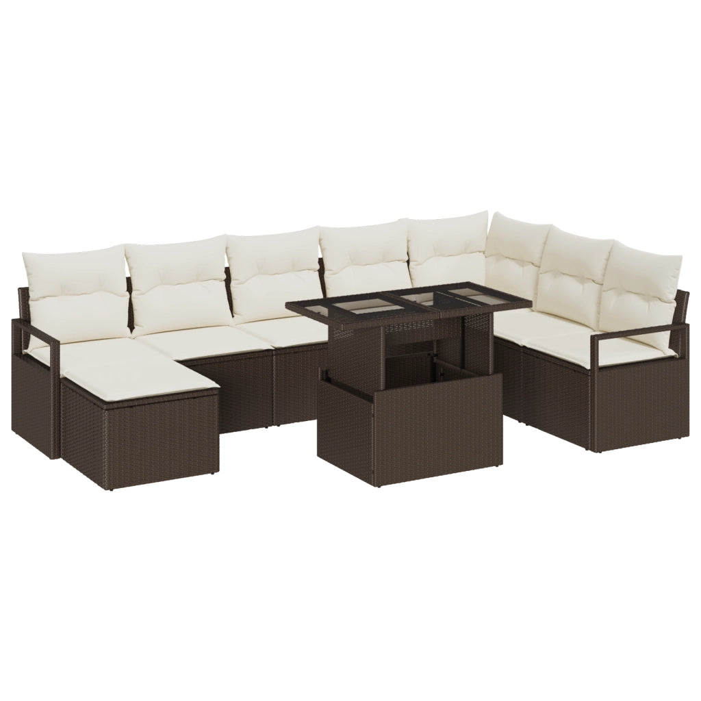 Set divano da giardino  9 pezzi con cuscini in polyrattan marrone