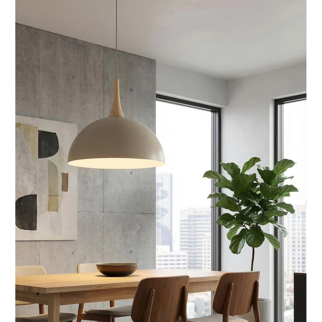 Lampada a sospensione Nautica in acciaio mokka e legno