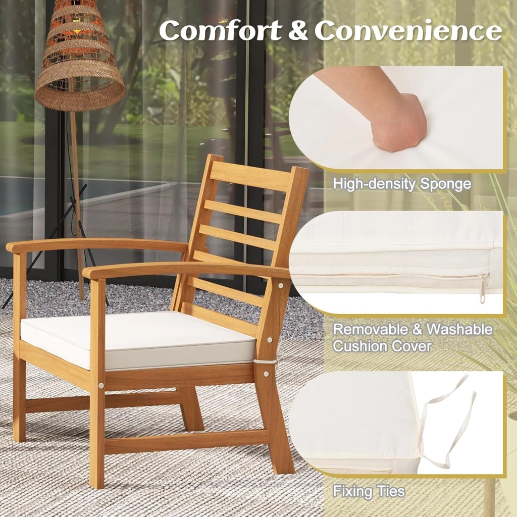Set di 3 mobili da giardino in legno di acacia, per balconi, terrazze, mobili da giardino, set da 2 persone, set da 2 sedie con tavolo in legno, set da giardino con cuscino incluso