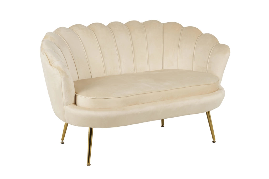 Divano Due 2 Posti In Velluto Forma Conchiglia Gambe In Metallo 133x63x75 Cm Camera Soggiorno Ufficio  Beige