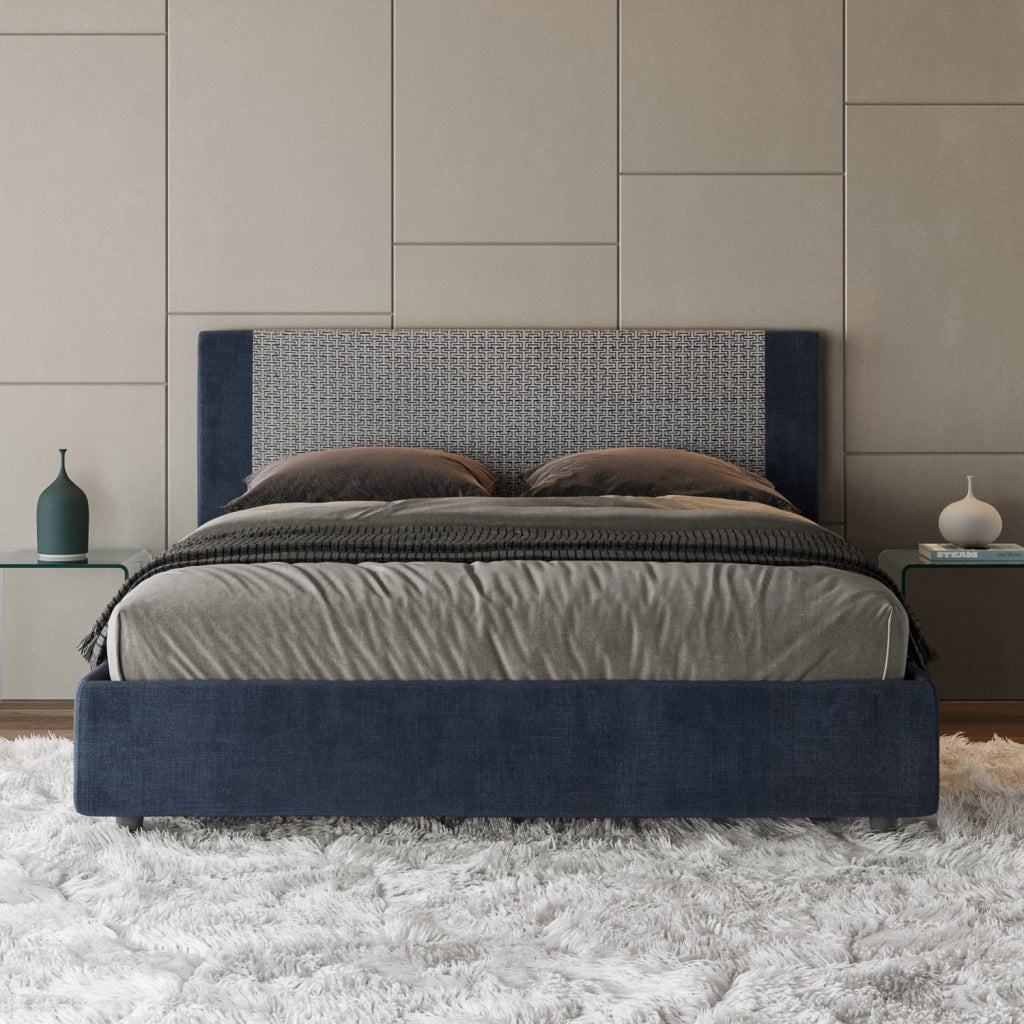 Letto Matrimoniale 160x190 cm con Rete e Contenitore con Testata e Alzata Comoda Imbottito in Tessuto Labirinto Rosal