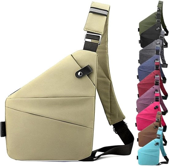 Borsa a spalla con cinturino in nylon, unisex, leggera, facile da utilizzare e con grande capacità, adatta per viaggi e spostamenti quotidiani. Spalla destra - colore kaki