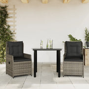 Set da Pranzo da Giardino 3 pz con Cuscini in Polyrattan Grigiocod mxl 93192