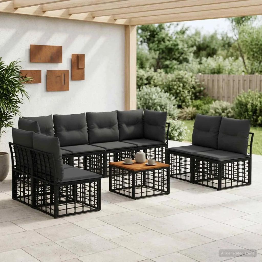 Set di divani da esterno 9 pcs Nero e Grigio scuro Poliestere 3437439