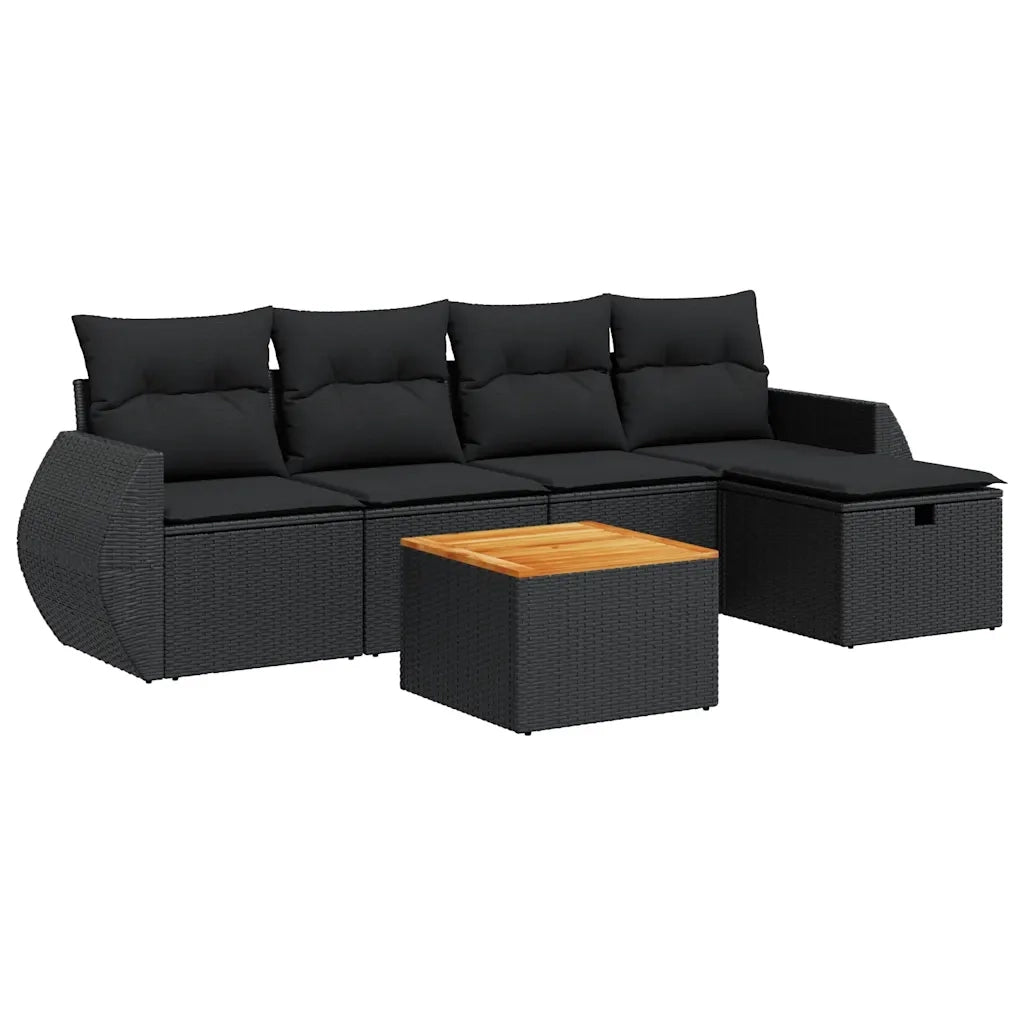 Set Divano da Giardino 6 pz con Cuscini Nero in Polyrattan 3325835