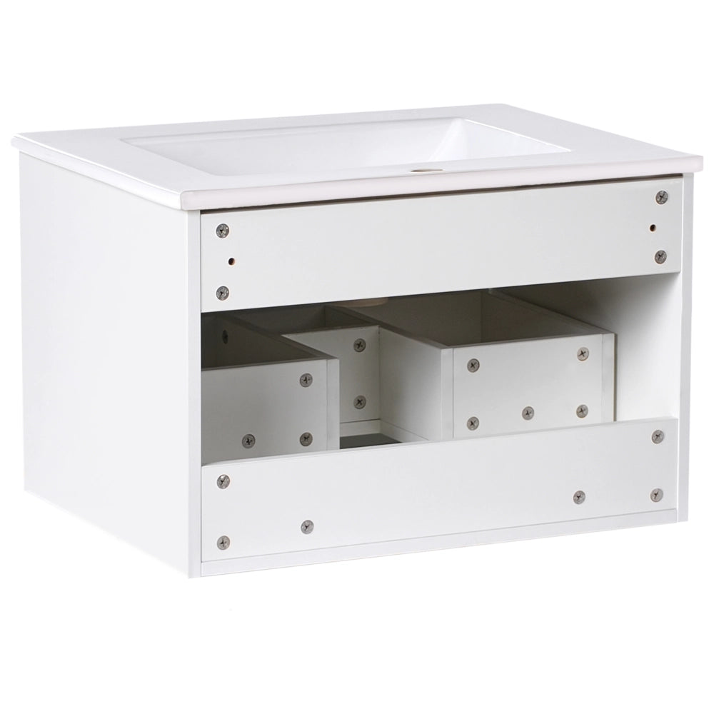 Mobiletto a muro con lavabo in legno massiccio Bianco con maniglia dorata per il bagno 60 cm stile moderno