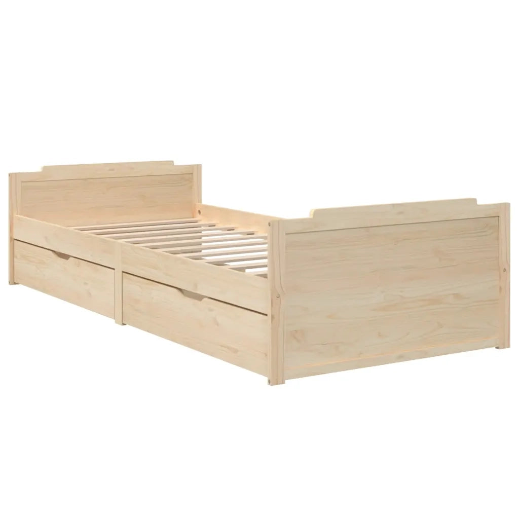 Letto singolo | Letto per adulti | Giroletto con Cassetti in Legno Massello di Pino 90x200 cm