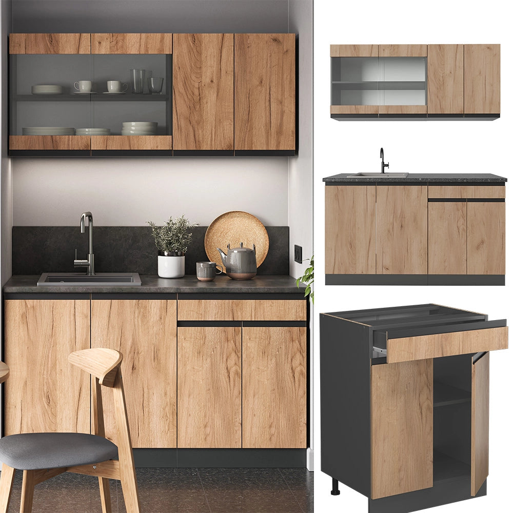 Vicco Cucina monoblocco Quercia dorata/antracite 140 cm , PL Rovere