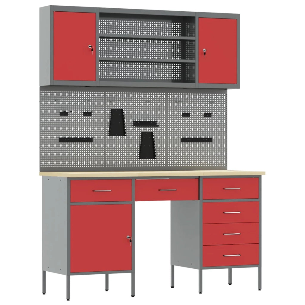 Mobile da lavoro 8 pcs Rosso Legno ingegnerizzato e acciaio 3321467
