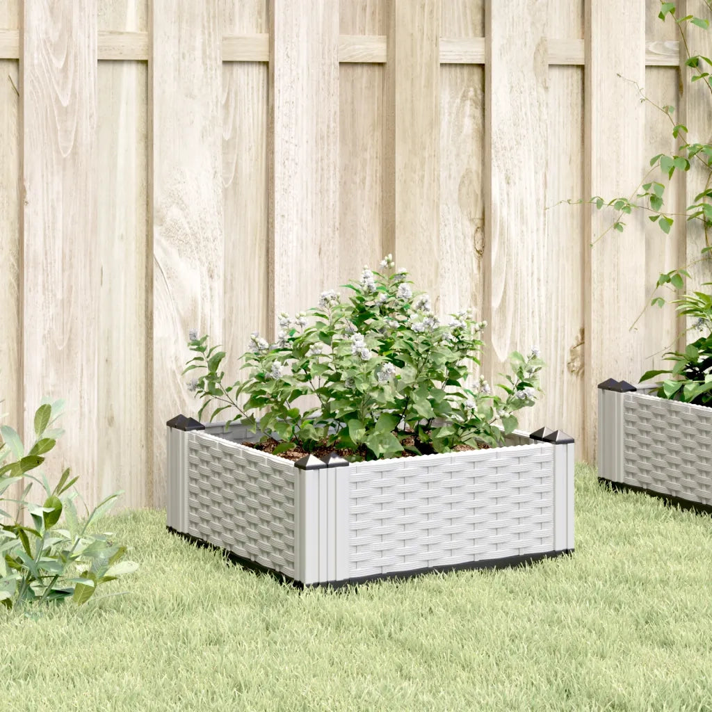 Fioriera | Cassetta per fiori | Vaso da Giardino con Picchetti Bianca 42,5x42,5x28,5 cm PP
