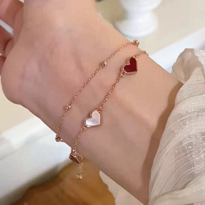 Bracciale a doppio strato con cuore in madreperla