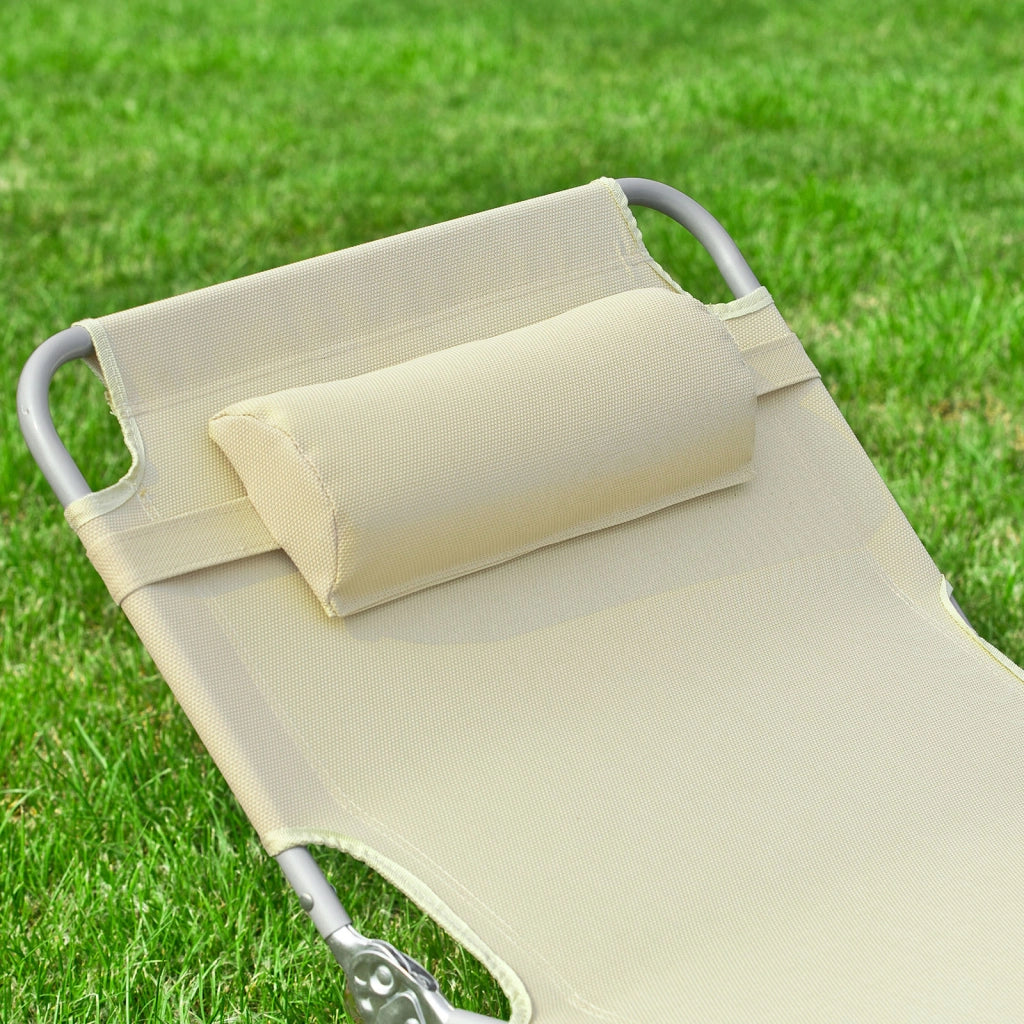 SoBuy Sdraio da Giardino Reclinabile Lettino Prendisole con Cuscino e Tasca Laterale Sedia Sdraio da Esterno per Patio Campeggio Spiaggia Sdraio Pieghevole da Giardino Beige 155x56x81cm OGS35-MI