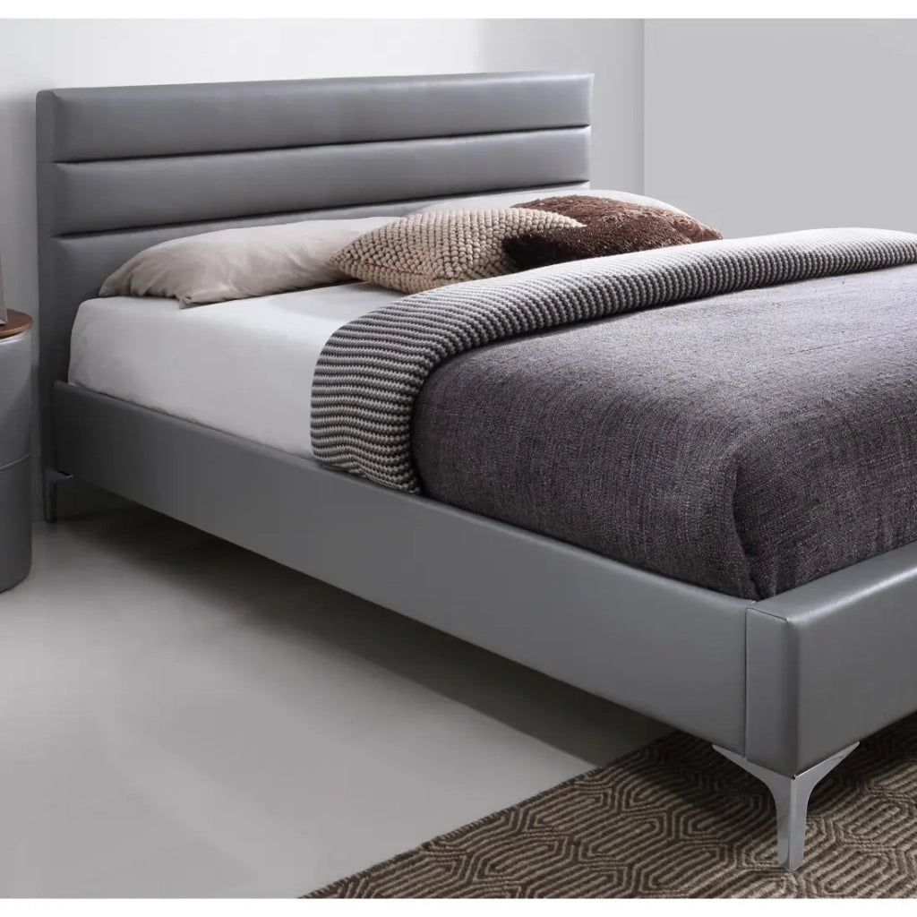 Letto con rete THOMAS 160x200 in similpelle, colore grigio
