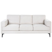 Divano minimalista moderno di metà secolo in tessuto a 3 posti con gambe in metallo rivestite e braccioli beige chiaro