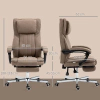 Sedia da Ufficio Massaggiante con Poggiapiedi e Telecomando, in Tessuto Effetto Lino, 65x61x108-118 cm, Marrone