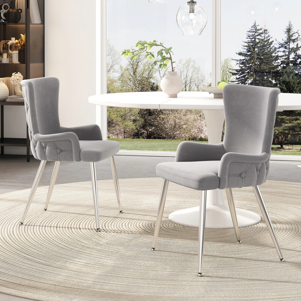 Set di 4 sedie da pranzo in velluto grigio con gambe metalliche