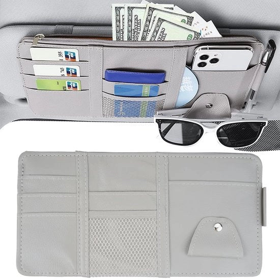 Organizzatore di occhiali da sole per auto, interno in pelle, 31 x 15,5 cm, organizzatore occhiali da sole, portacarte, borsa di stoccaggio