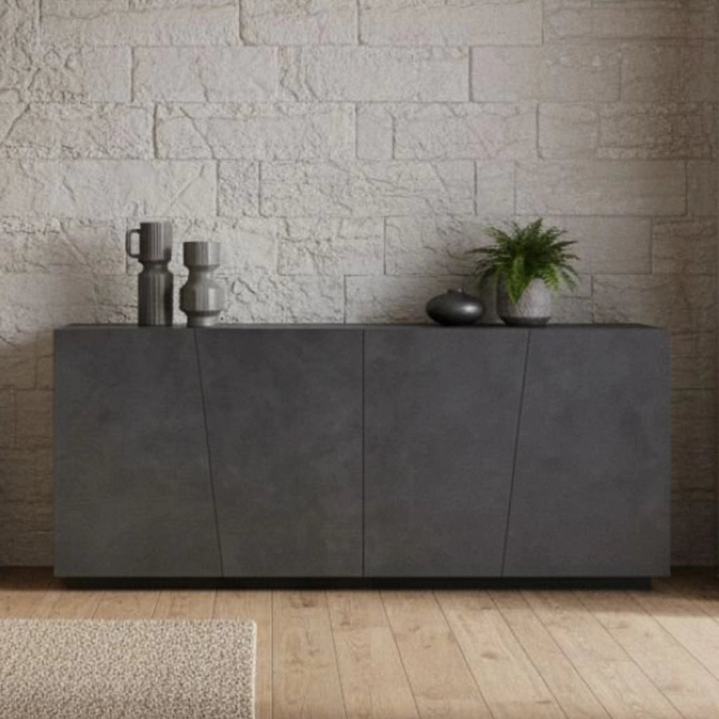 Credenza moderna a 4 Apollo, Made in Italy, Madia da cucina, Buffet di design da soggiorno, cm 200x43h86, Grigio Ardesia