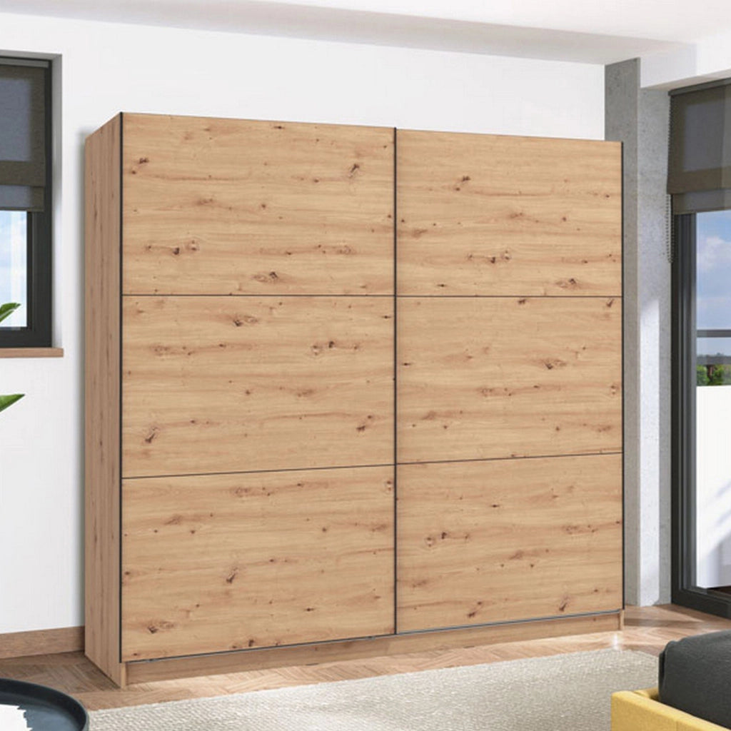 Armadio Camera da Letto Piateda, Guardaroba Grande 8 Ripiani, 217x210h cm Marrone Rovere Nodi