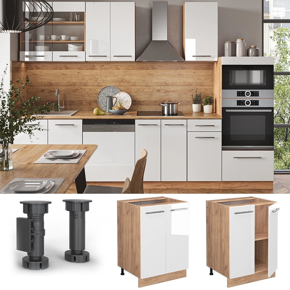 Mobiletto base cucina Fame-Line Bianco lucido/Rovere dorato 60 cm senza piano di lavoro Vicco