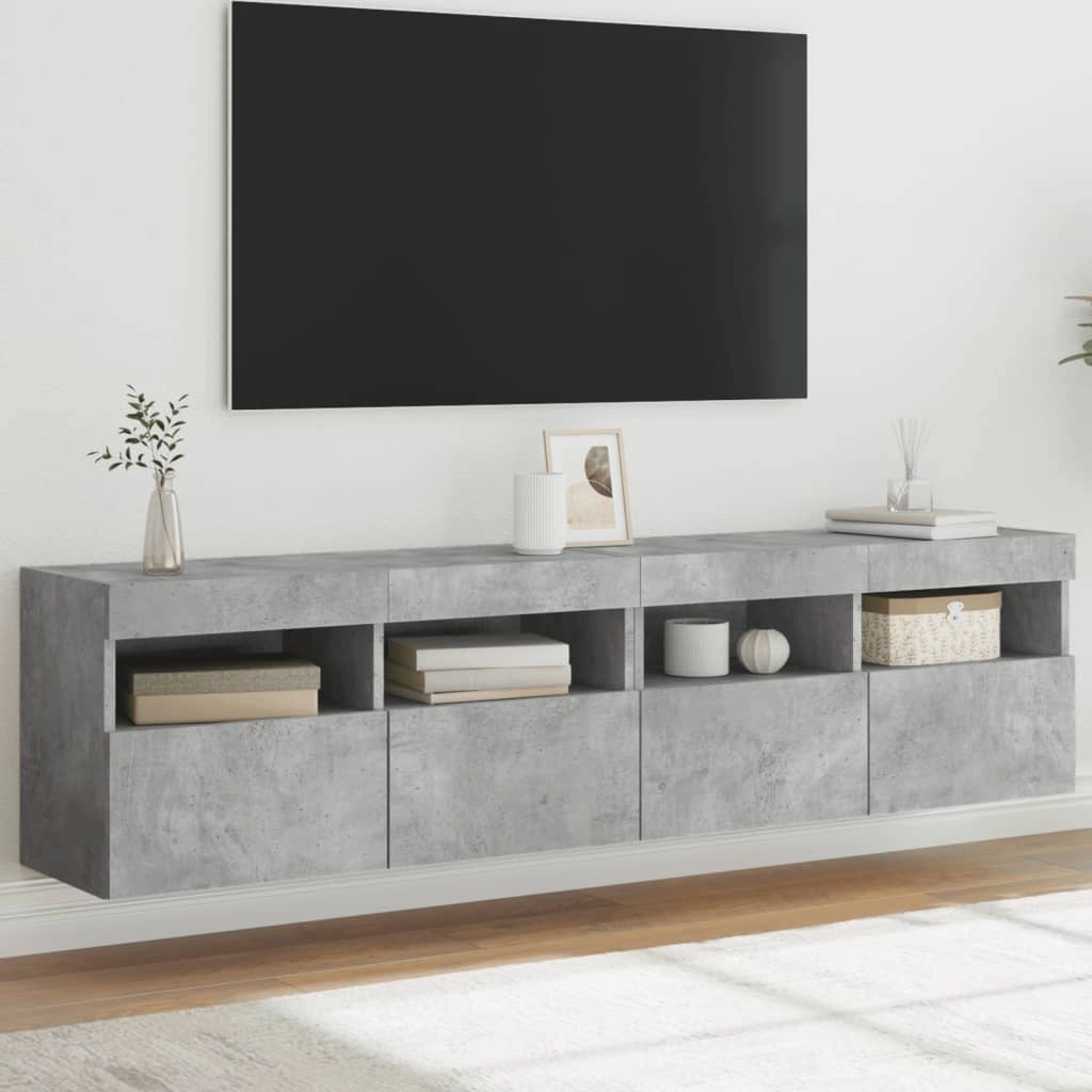 Mobili TV a Parete con Luci LED 2pz Grigio Cemento 80x30x40cmcod mxl 134171