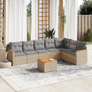 Set Divano da Giardino 8 pz con Cuscini Beige in Polyrattan