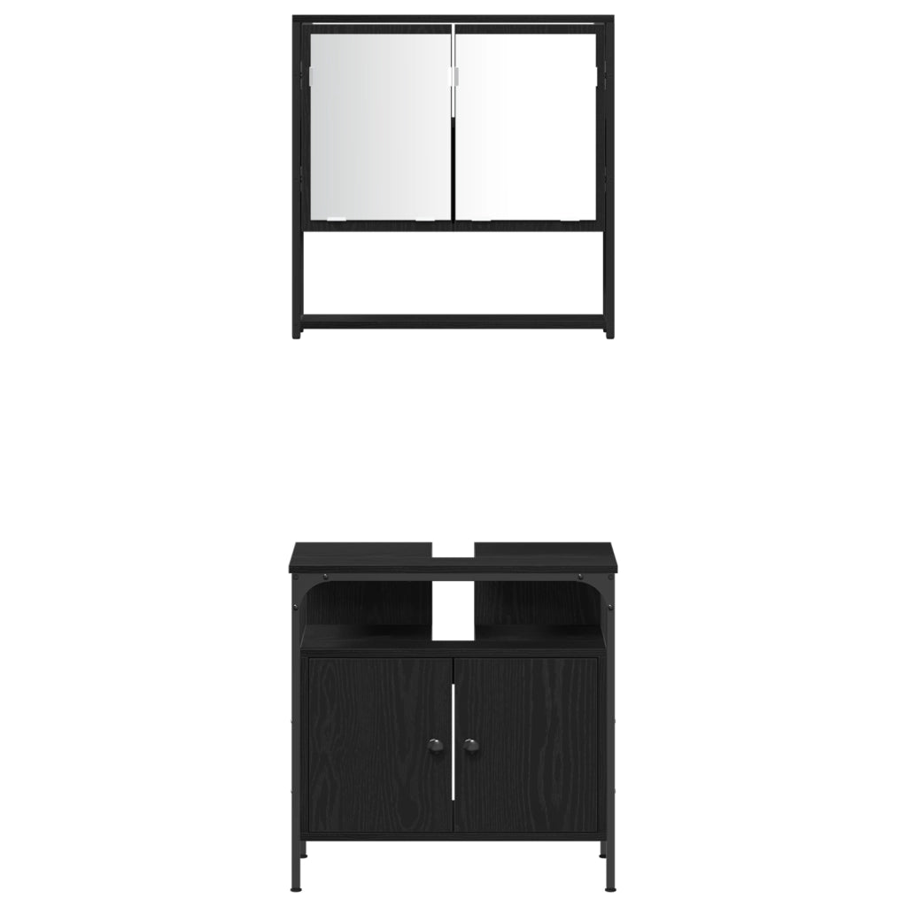 Set di mobili per bagno in 4 pezzi in legno ingegnerizzato effetto rovere nero