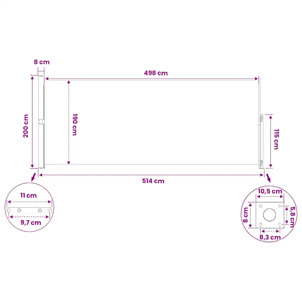 Tenda da Sole | Tenda laterale Retrattile per Patio 200x500 cm Crema