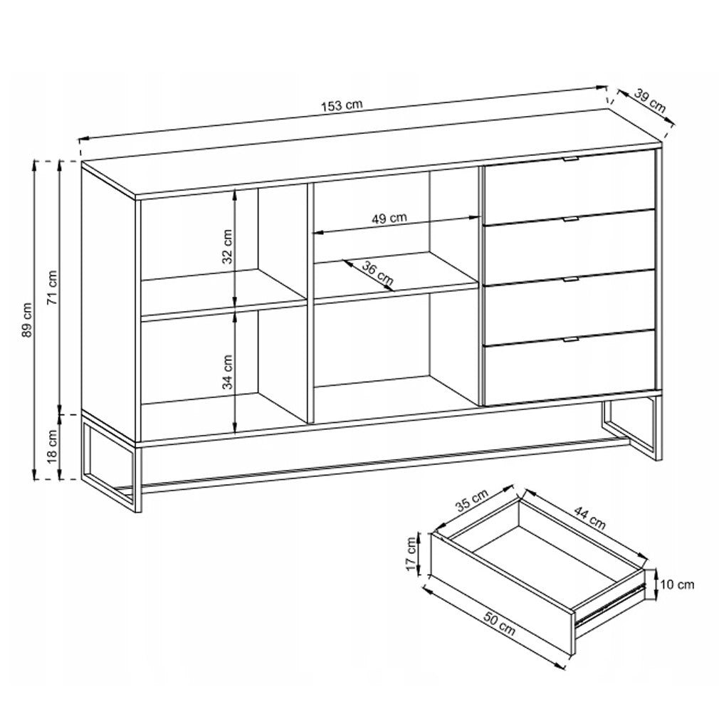 MOBILE CASSETTIERA COMO' LETTO SOGGIORNO QUERCIA NERO 153x89x39cm AMBER
