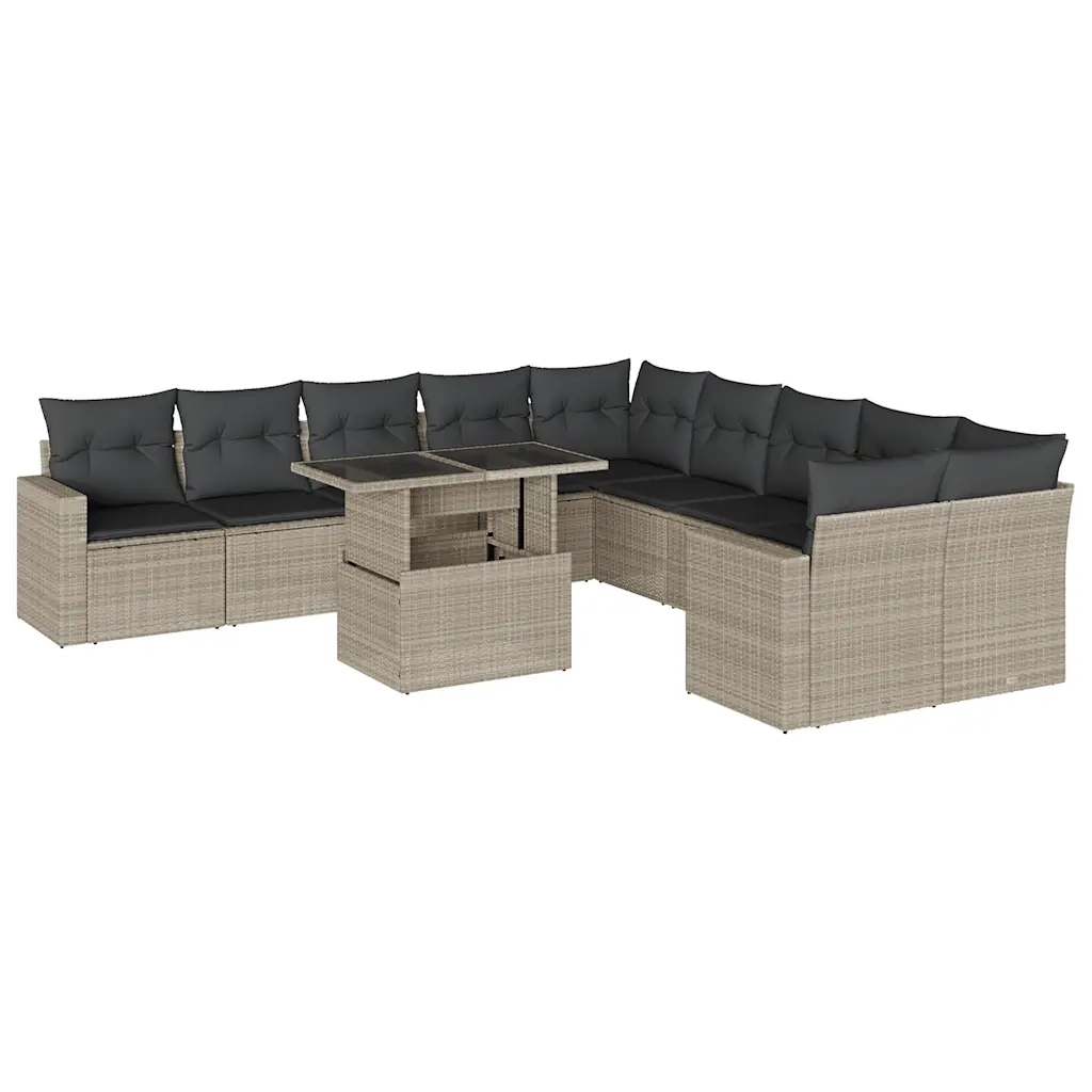 Set Divani da Giardino 11 pz con Cuscini in Polyrattan Grigio