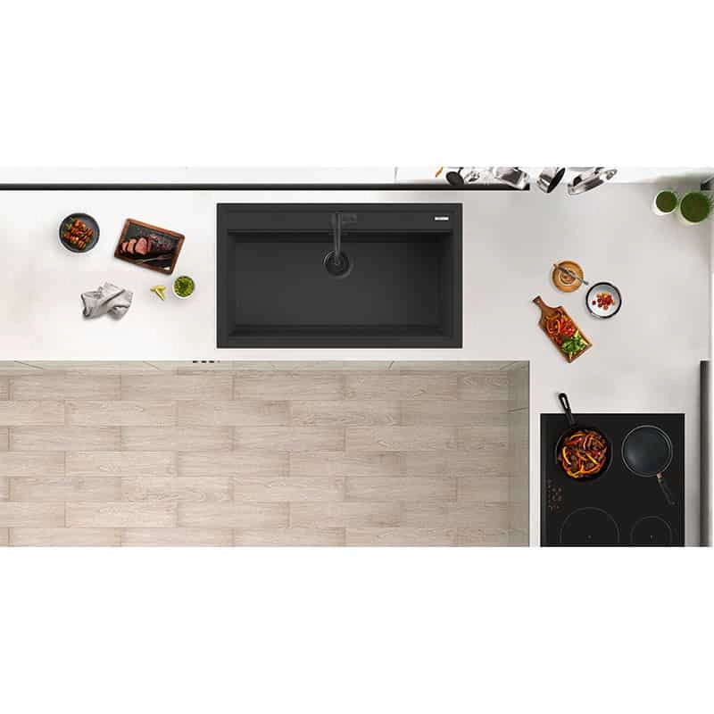 Lavello Quareco incasso 1 vasca 86×51 Prime 90 Granito Nero QLP090NE