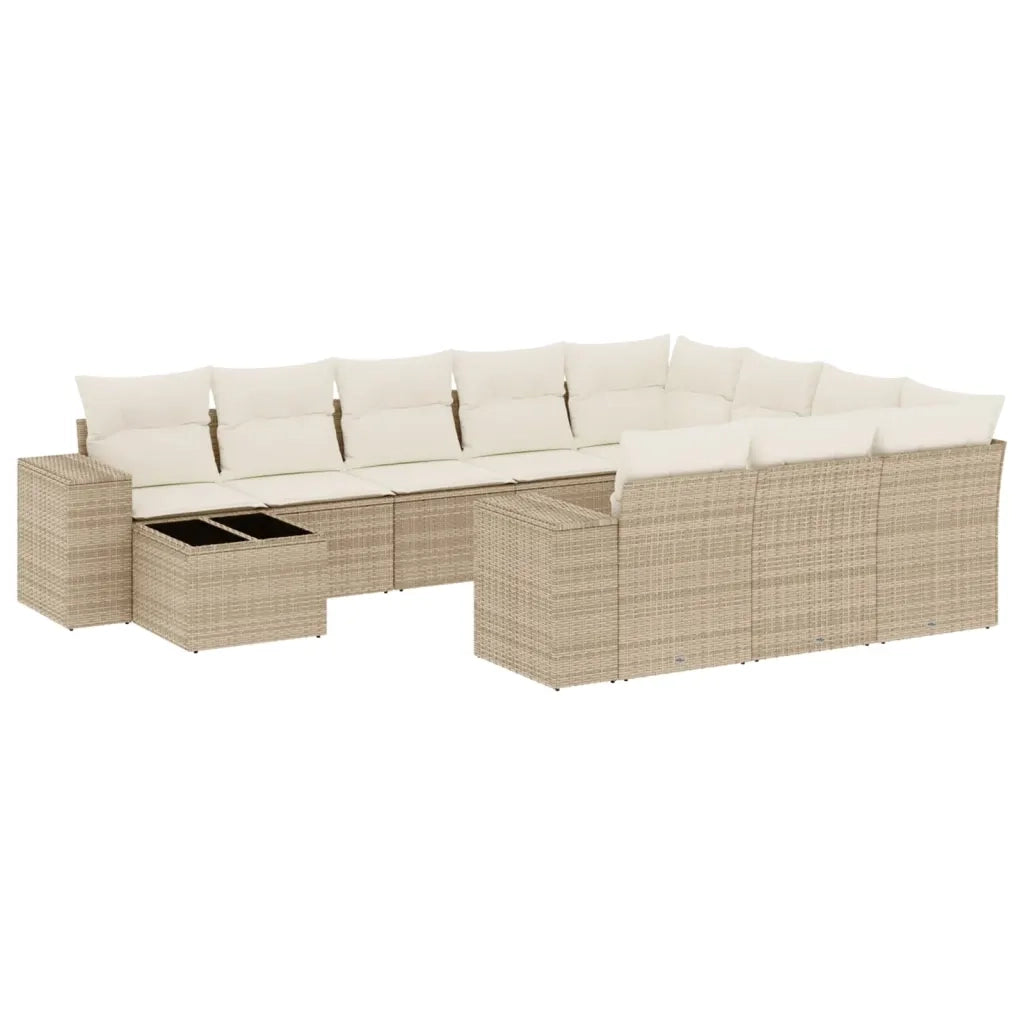 Set Divani da Giardino 11 pz con Cuscini Beige in Polyrattan