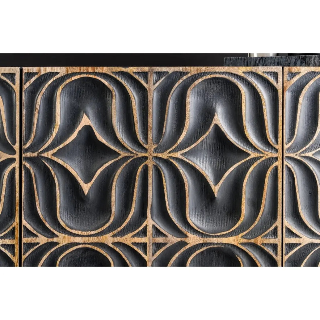 Buffet PALAZZO 180 cm – Legno massiccio grigio e dorato – Scolpito stile retrò-veneziano