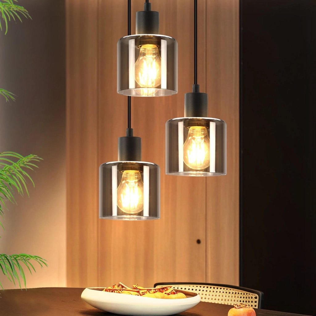 Lampada a Sospensione ZMH vetro nero E27 diametro 26 cm vintage industriale regolabile per soggiorno