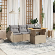 Set Divano da Giardino 5 pz con Cuscini Beige in Polyrattan