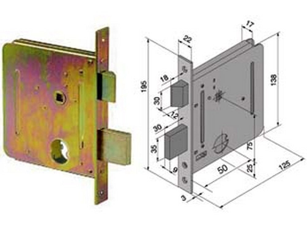 1pz serratura infilare cancelli 2 mandate scrocco cilindro sfilabile 054 cod:ferx.fer259330