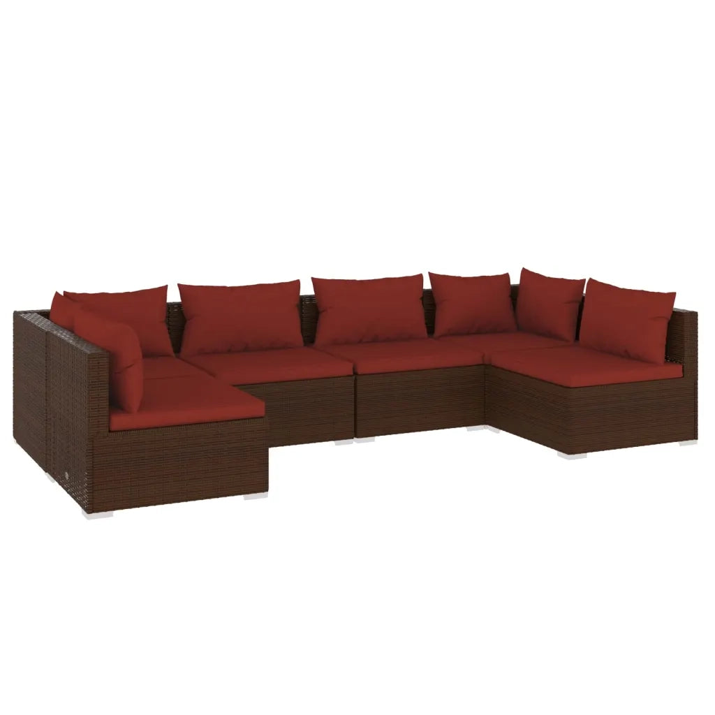 Set Divani da Giardino 6 pz con Cuscini in Polyrattan Marrone cod mxl 35195