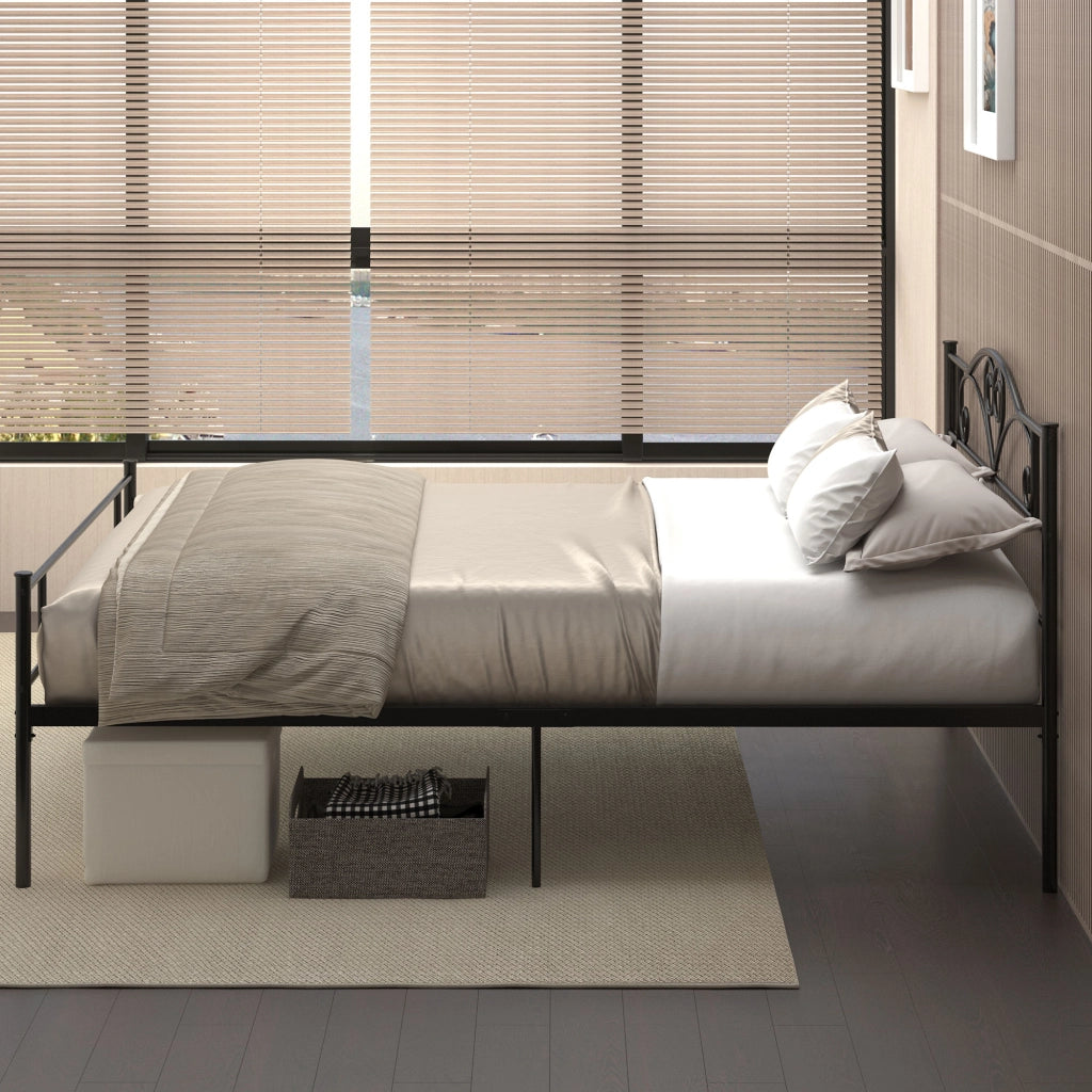 Struttura Letto Una Piazza e Mezza in Acciaio con Doghe Integrate, Testiera e Pediera, 140x200cm