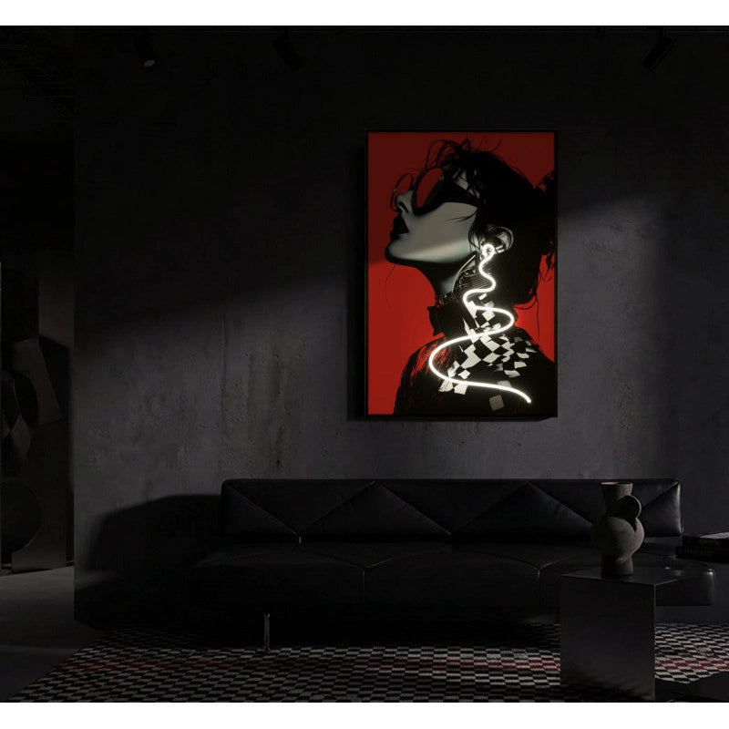 Stampa Con Led Su Tela Psyco -b- cm 60x3,5x90 (applicazione 3d Acrilico)