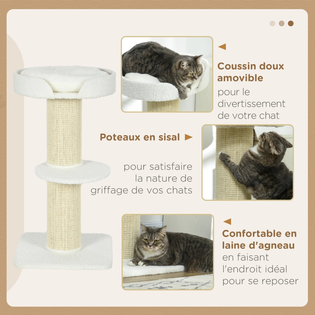 Tiragraffi per gatti con piattaforme e cuscino ¨C Xylo ¨C crema