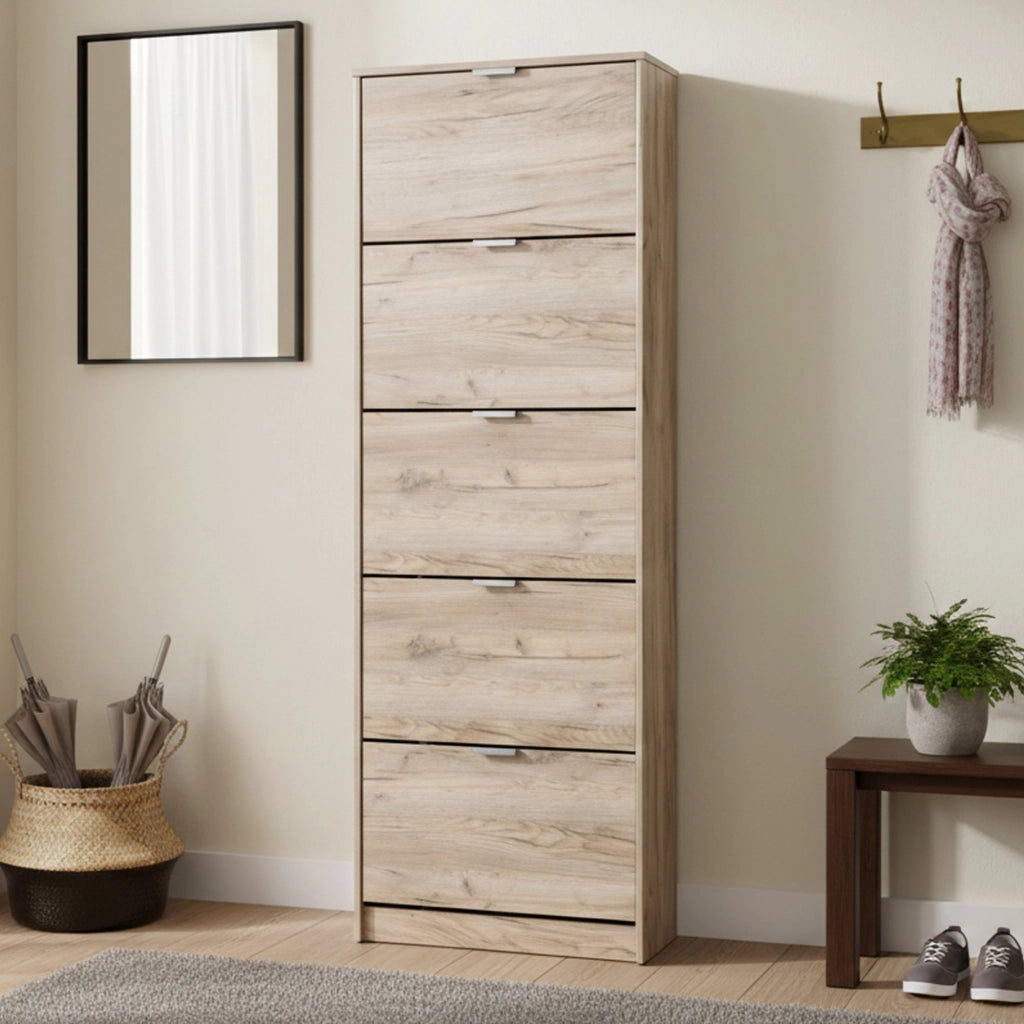 Mobile Portascarpe Sueglio, Scarpiera 10 Ripiani, 67x28x191.5h cm Marrone Rovere Grigio