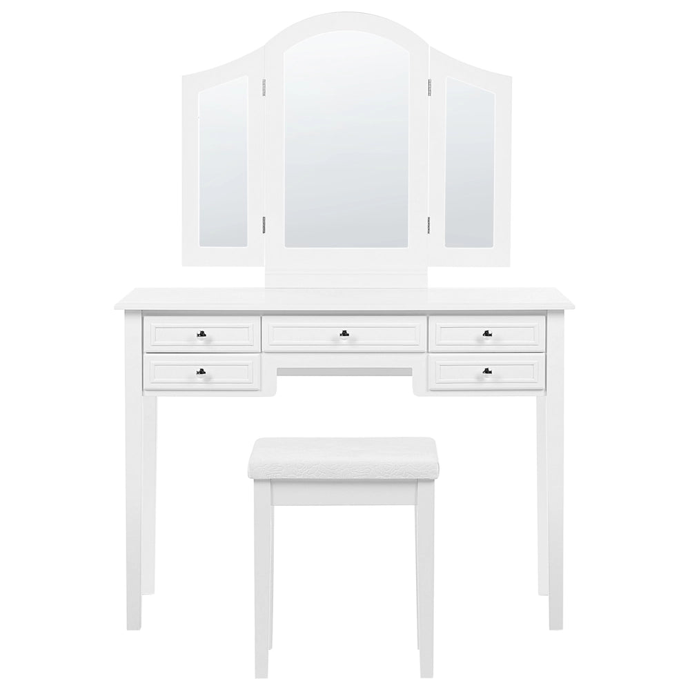 Elegante toeletta in stile retrò bianca con 5 cassetti e specchio camera da letto vintage