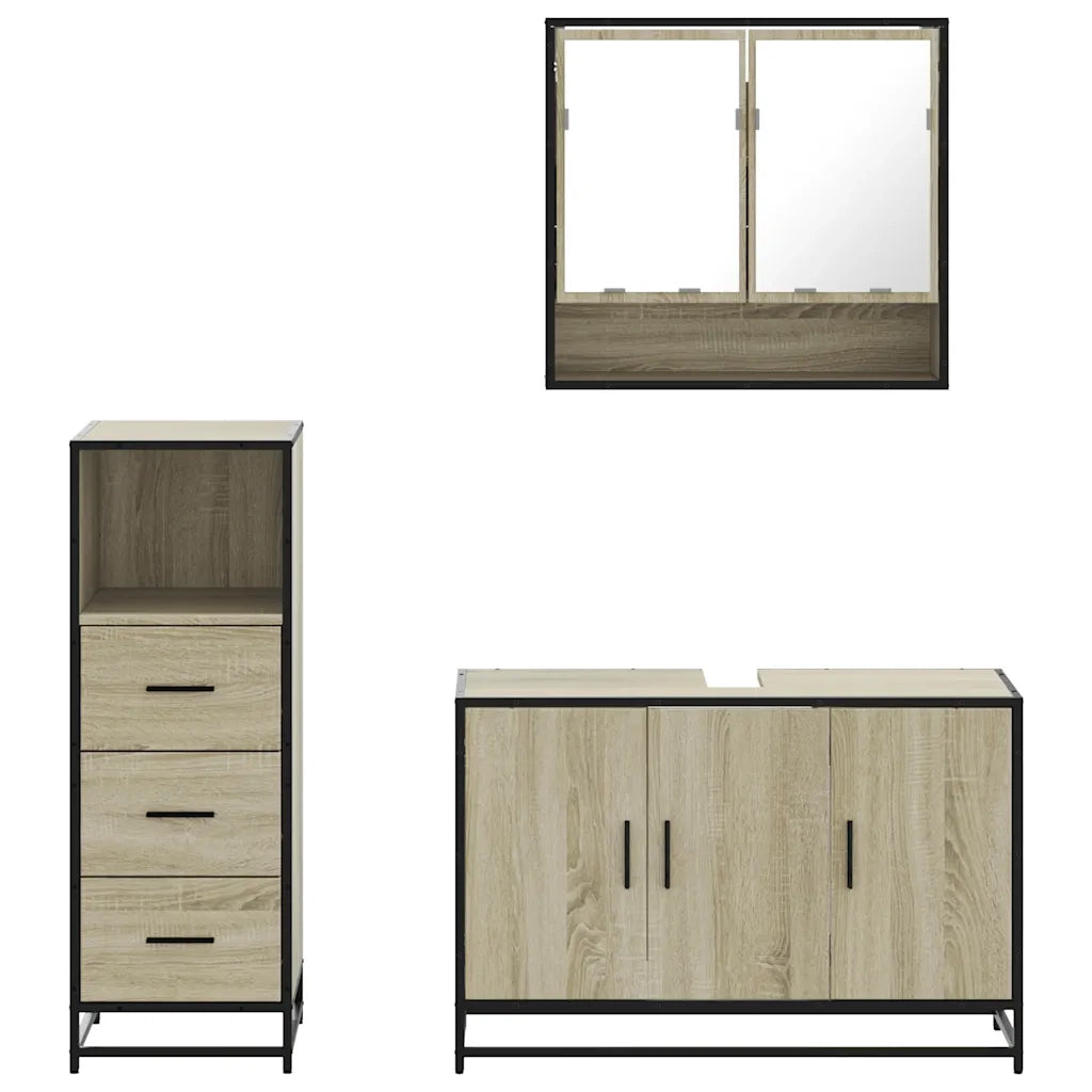 Set Mobili da Bagno 3 pz Rovere Sonoma in Legno Multistrato