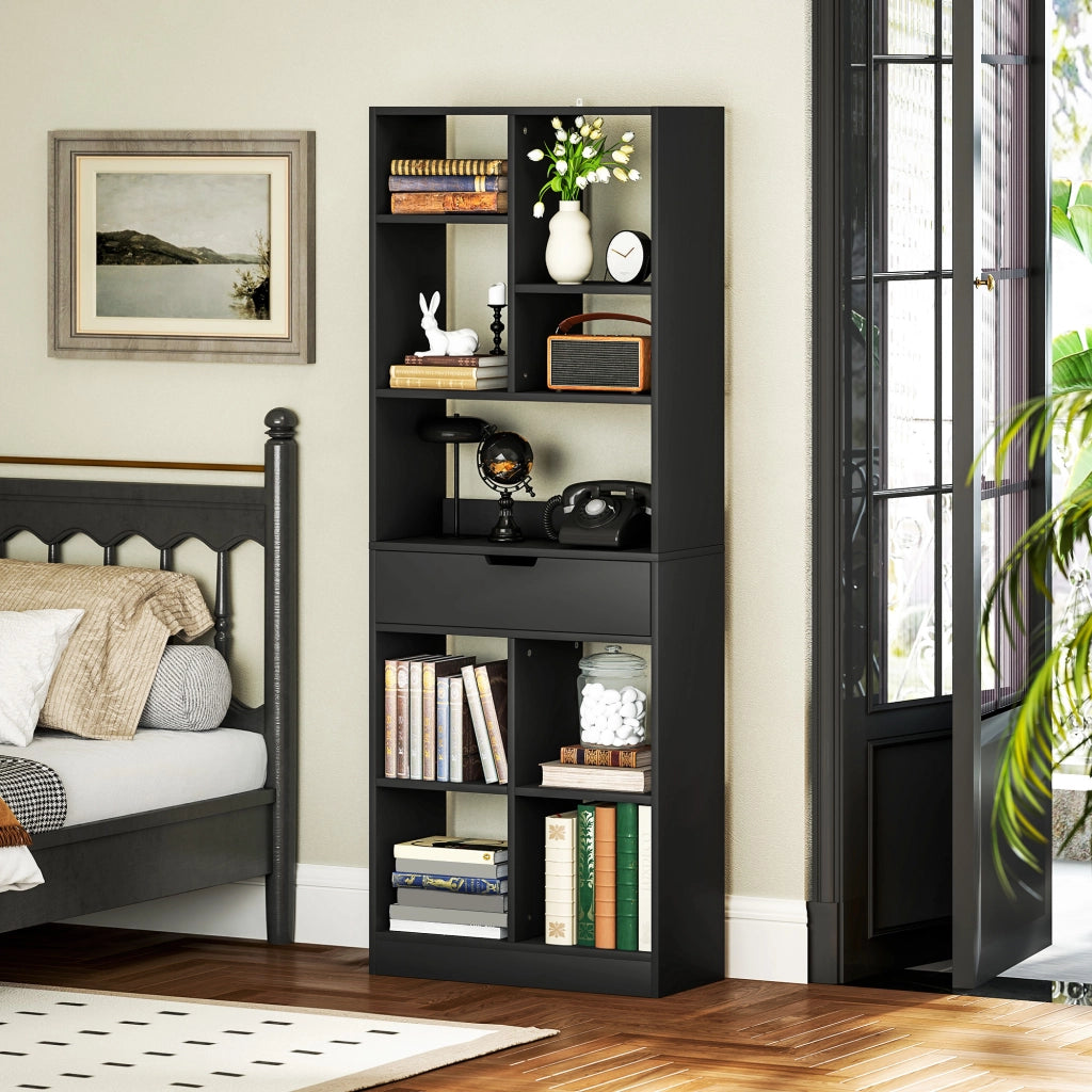 Libreria con cassetti e ripiani aperti ¨C zephmum ¨C nero 60x26x158 cm