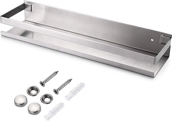 Pannello di appoggio angolare in acciaio inossidabile - Organizzatore per doccia in bagno - Comparto di stoccaggio per cucina e bagno - 40cm argento